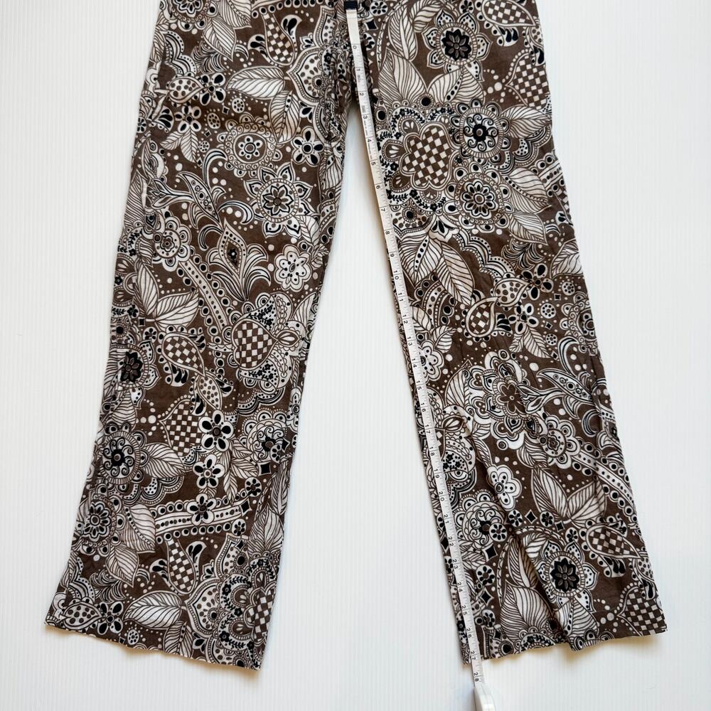 Talbots Paisley Cotton Flare Pants Women's 2 Petite 2P Brown Boho Retro Earthy - Picture 4 of 10